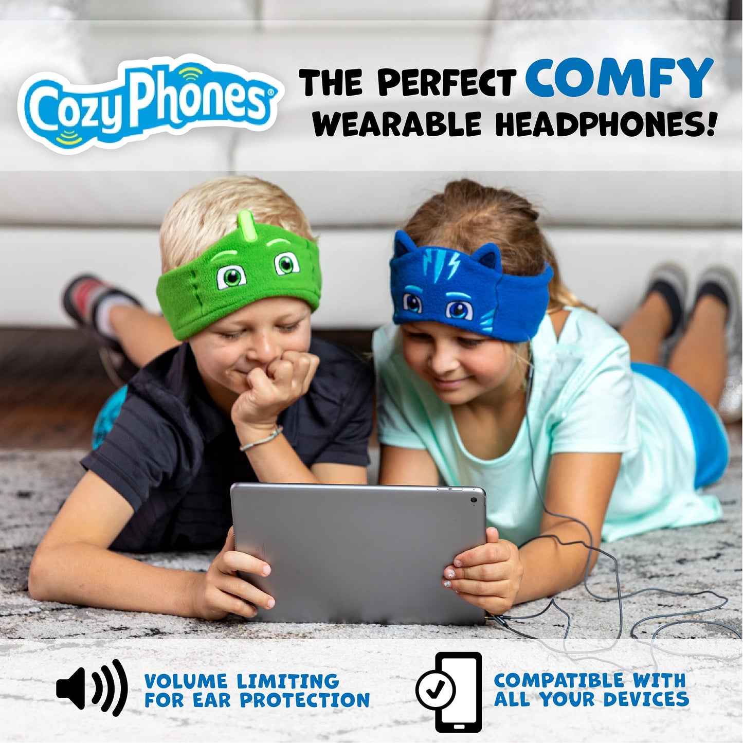 CozyPhones PJ Masks Catboy Kids Headphones Over The Ear Headband Headphones - Volume Limited with Thin Speakers & Soft Fleece Headband