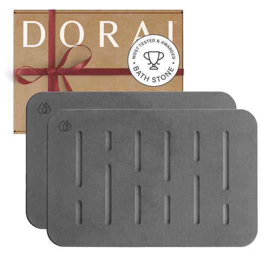 Dorai Home Bath Stone Mat 23.6"x15.4" (2-Pack) - Quick-Dry, Non-Slip Diatomite Stone Bath Mat, Rain Slate