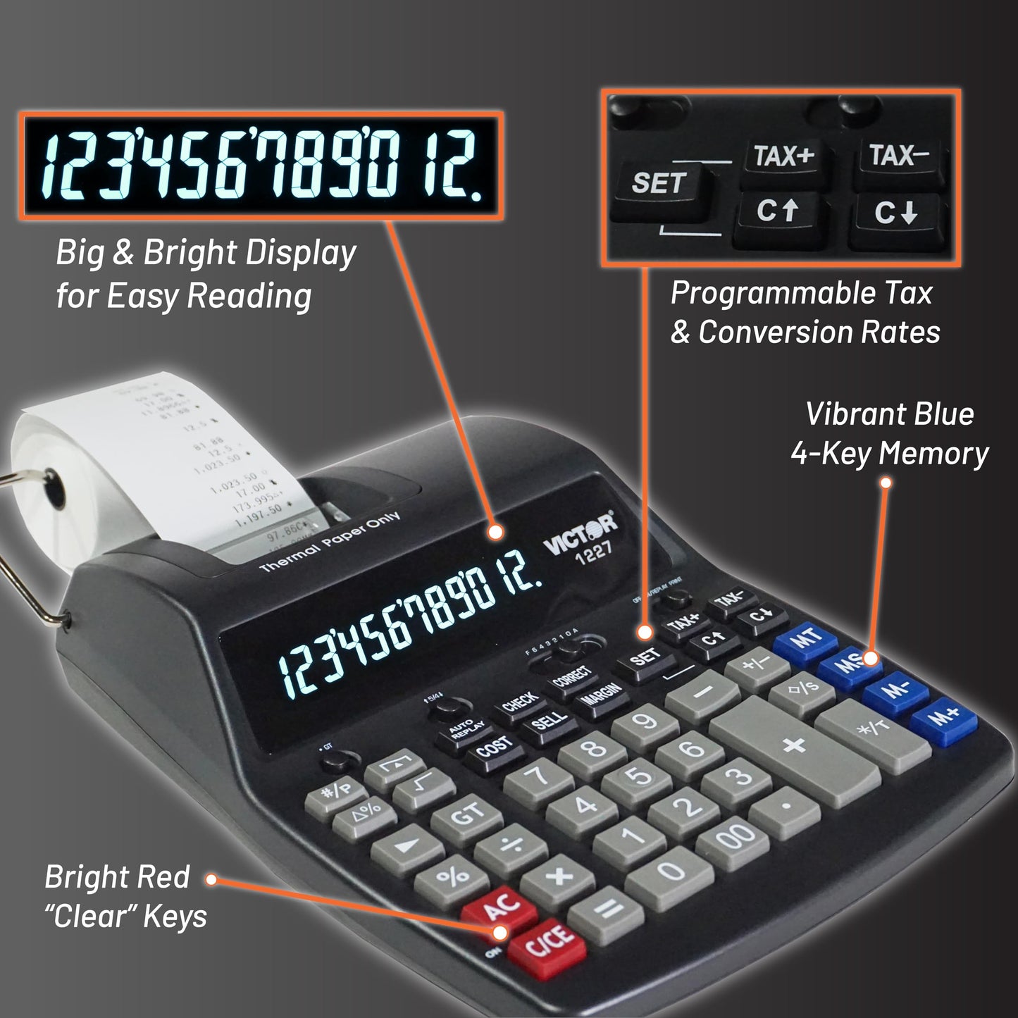 Victor Thermal Printing Calculator with Check & Correct - Fast, Ink-Free Printing, Large Screen, Smudge-Free Results for Office & Accounting