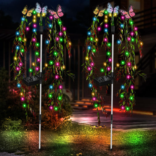 Solar Garden Lights Outdoor Decorative Waterproof, 69LED Swaying Tree Solar Lights for Outside, Butterfly Flower Lights Solar Power Yard Decor
