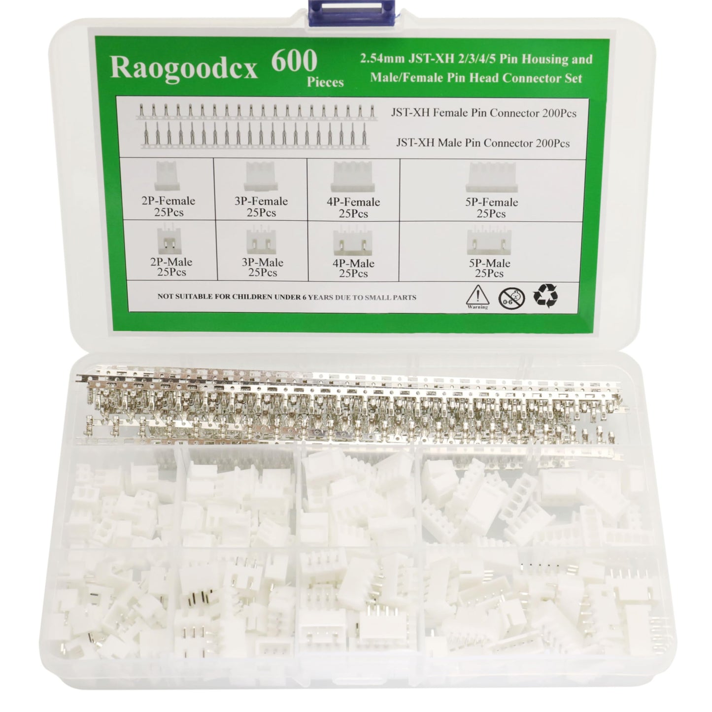 Raogoodcx 600Pcs 2.54mm JST-XHP 2/3 / 4/5 Pin housing and Male/Female Pin Head Connector Adapter Plug Set