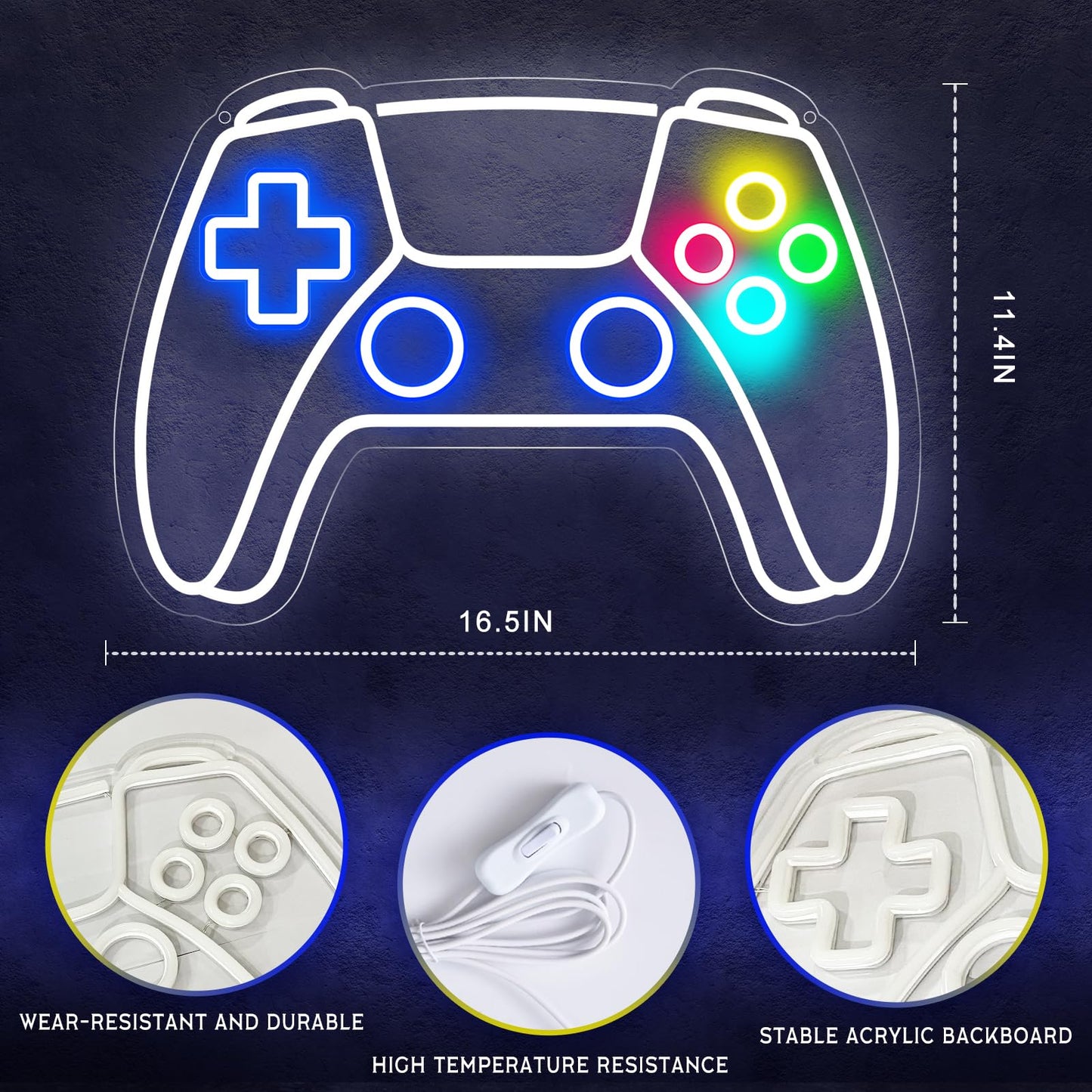 Gamer Neon Sign, Gamepad Shaped LED Neon Sign for Gamer Room Decor, Gaming Neon Sign for Boys Room Decor, Neon Gaming Sign for Gaming Wall Decor, USB