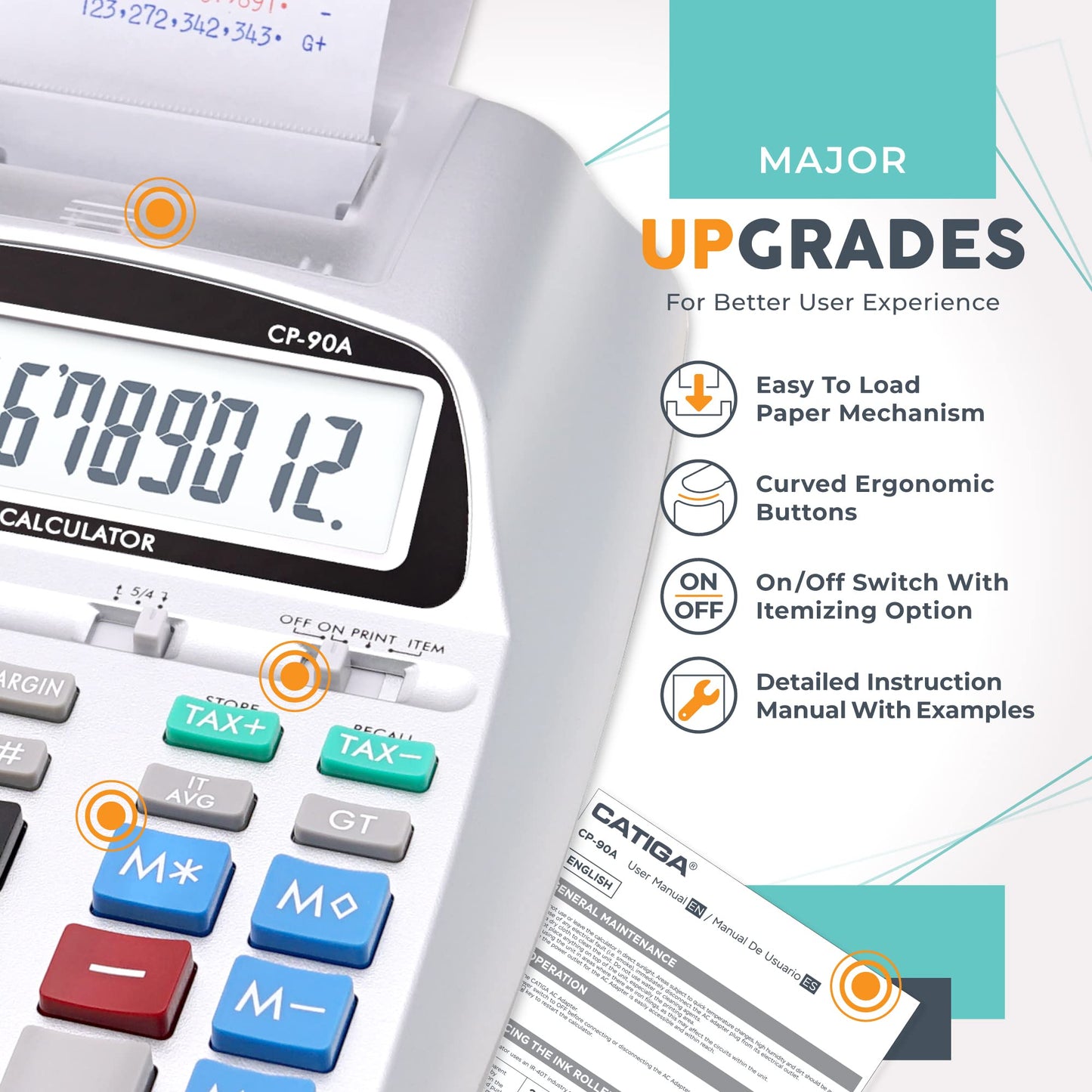 CATIGA New & Upgraded 2025 Printing Calculator Adding Machine 10 Key, Desktop Home Office Calculator with Paper Roll Print Out, Accounting Business