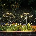 2 Pack Solar Firework Lights Outdoor, Adjustable 32" to 51" Extra Tall, Verified 200 LED Warm White Stainless Steel 3-Section Pole, 8 Modes Waterproof