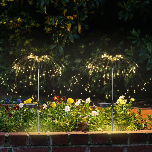 2 Pack Solar Firework Lights Outdoor, Adjustable 32" to 51" Extra Tall, Verified 200 LED Warm White Stainless Steel 3-Section Pole, 8 Modes Waterproof