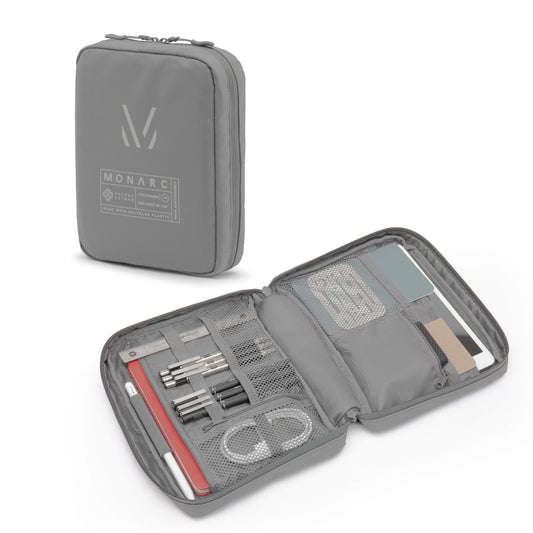Monarc - Tech Pack, Made Using 8 Recycled Plastic Bottles, Cable & Camera Accessory Organizer, Toiletry bag, Water Resistant Materials (Grey)