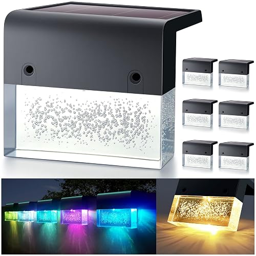 DenicMic Solar Deck Lights LED Solar Step Lights Outdoor for Fence, Patio, Garden, Yard, Backyard, 10 Lumen 2 Lighting Modes Acrylic Bubbles Warm
