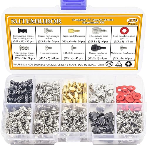 Sutemribor 300PCS Personal Computer Screw Standoffs Set Kit for Hard Drive Computer Case Motherboard Fan Power Graphics