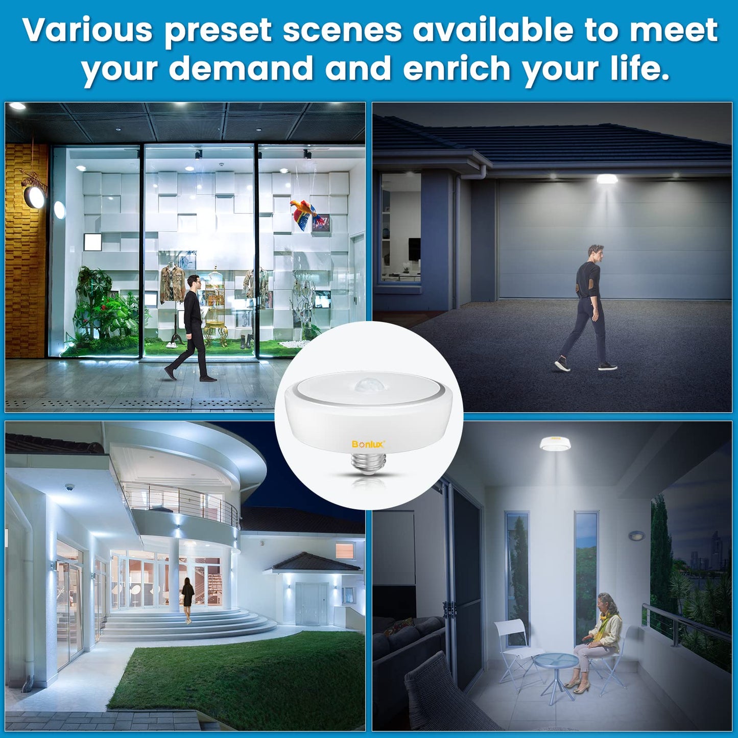 Bonlux Motion Sensor LED Ceiling Light Bulbs E26 Medium Base, 15W PIR UFO Motion Activated Night Light 150W Equivalent Auto On/Off for Hallway Stairs