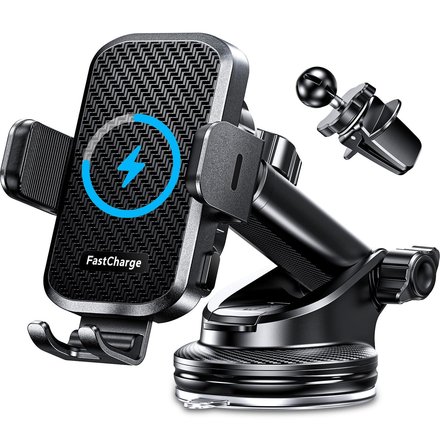 CHGeek Wireless Car Charger with Phone Holder Mount, 15W Fast Charging Auto Clamping Phone Holders for You Car Windshield Dashboard Air Vent