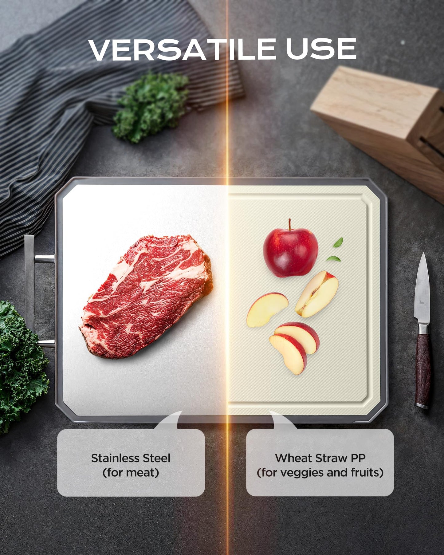 SNOWCLAD Double-Sided Stainless Steel Cutting Board – Large 16x11” Non-Toxic Chopping Board for Meat, Dishwasher Safe
