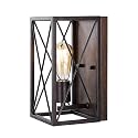 JONATHAN Y 6" Oil Rubbed Bronze/Wood Finish 1-Light Iron Sconce, Farmhouse Rustic X-Frame Wall Lantern for Bathroom Hallway Entryway, Modern