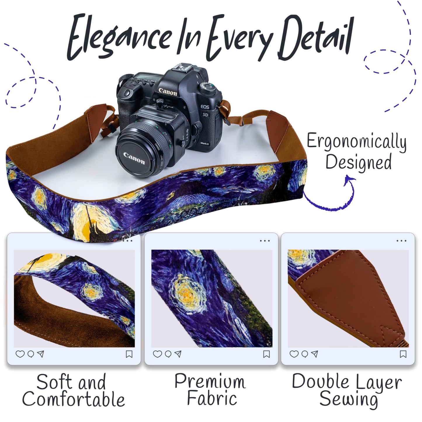 Art Tribute Van Gogh Starry Night Camera Strap Universal DSLR Camera Strap, Neck & Shoulder Belt for Digital DSLR and Binocular- Artistic & Cool