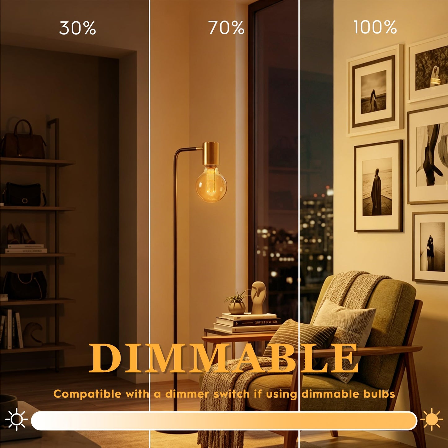 Harwez Dimmable Edison Bulb E26 Vintage Round LED Light LowLumen Amber G95