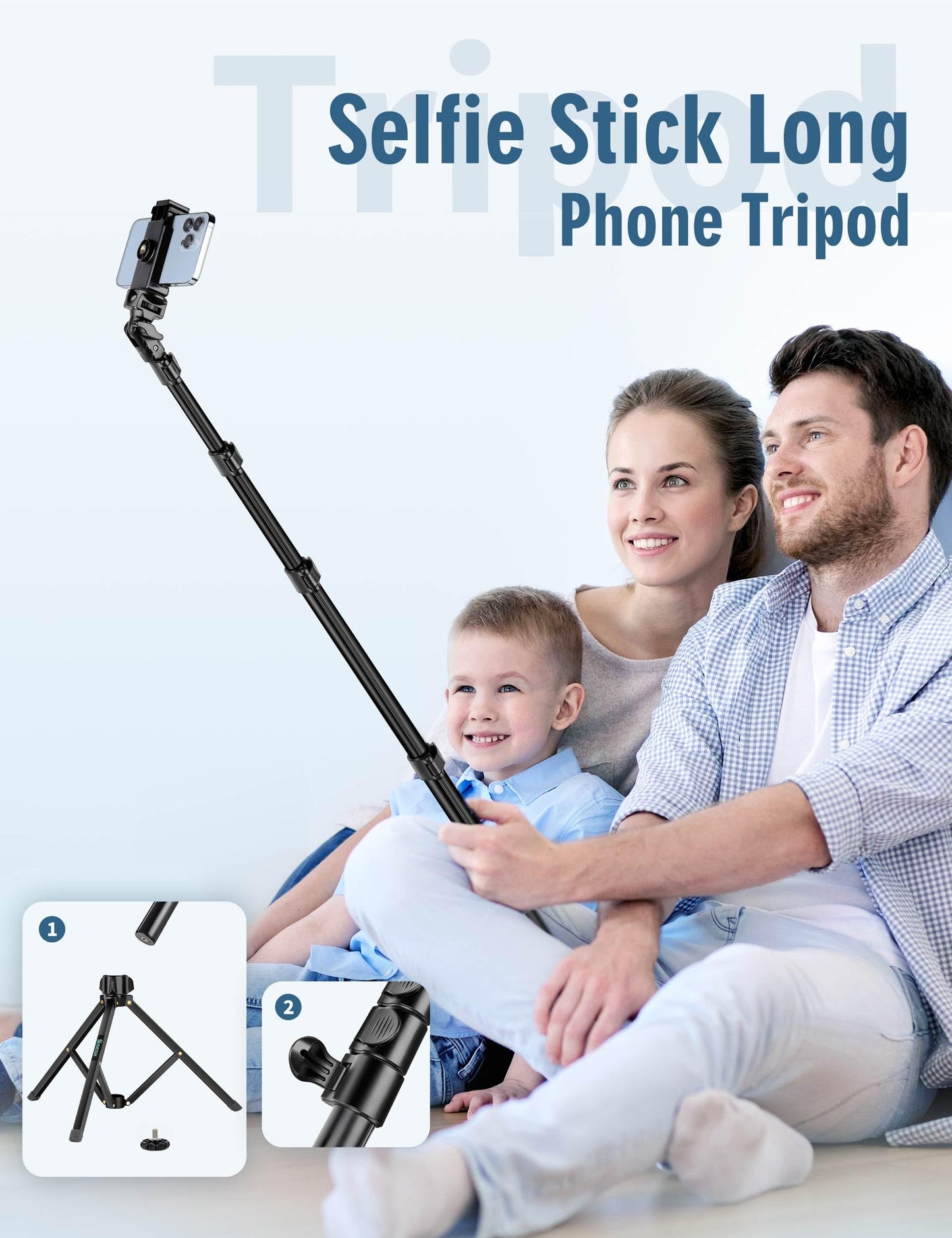 Nineigh Phone Tripod, 85" Tripod for Cell Phone iPhone with Gooseneck, Aluminum Tripods Stand for Video Recording Photo Vlog, Travel Cellphone Tripod
