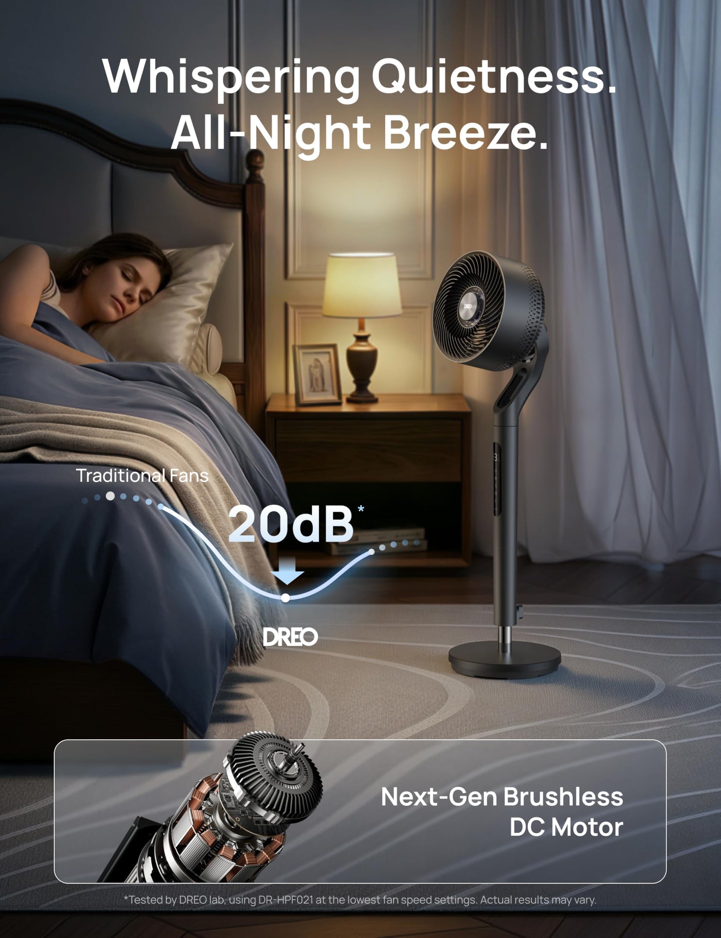 DREO Fan for Bedroom, 2026 New model,120°+100° Omni-Directional Oscillating Fan, 96ft, DC Motor, 20 dB Quiet Standing Pedestal Fans, 9 Speeds, 3