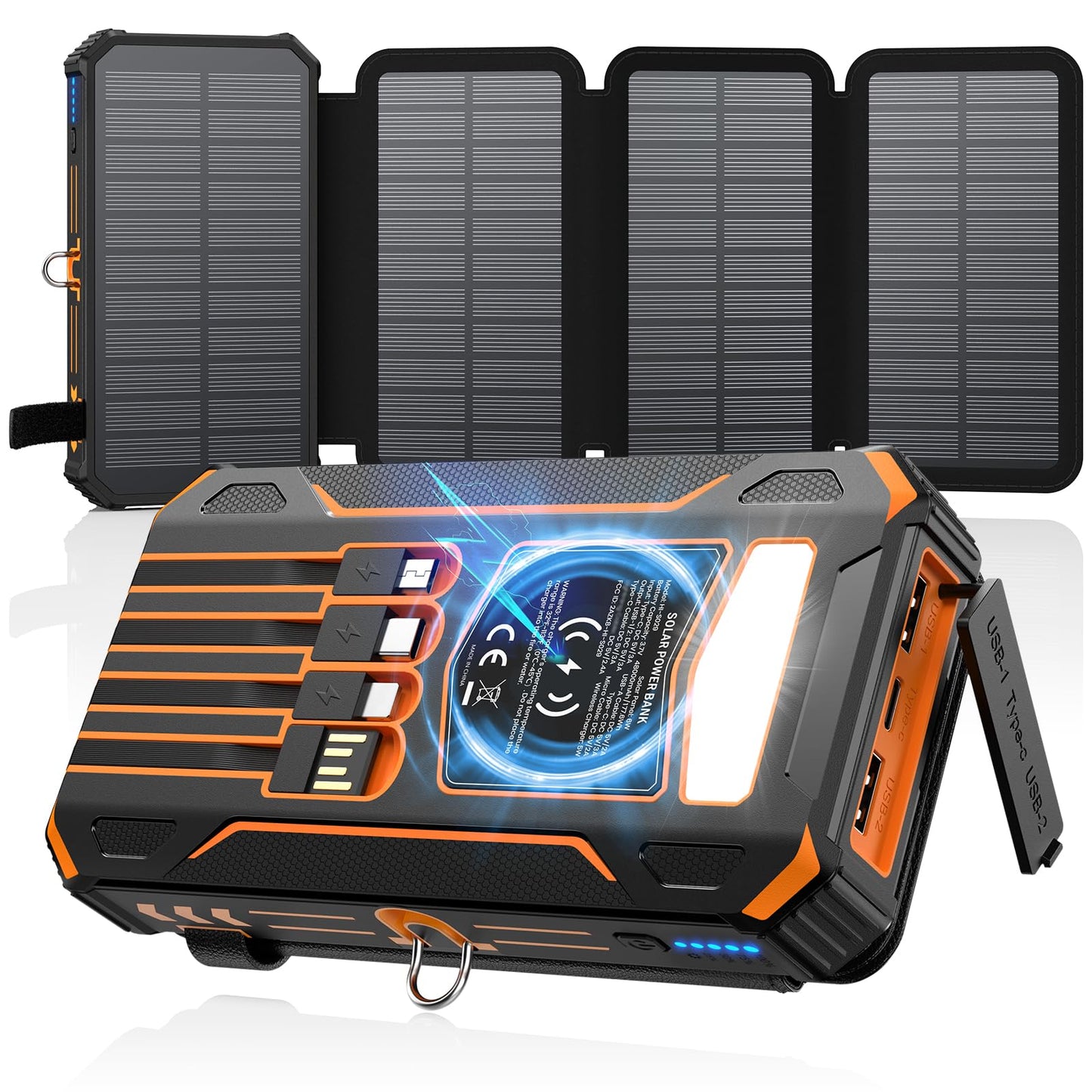 SOARAISE Solar Charger 25000mAh Solar Power Bank with 4 Foldable Solar Panels and 2 Ports, Portable Phone Charger for Outdoor Camping Hiking
