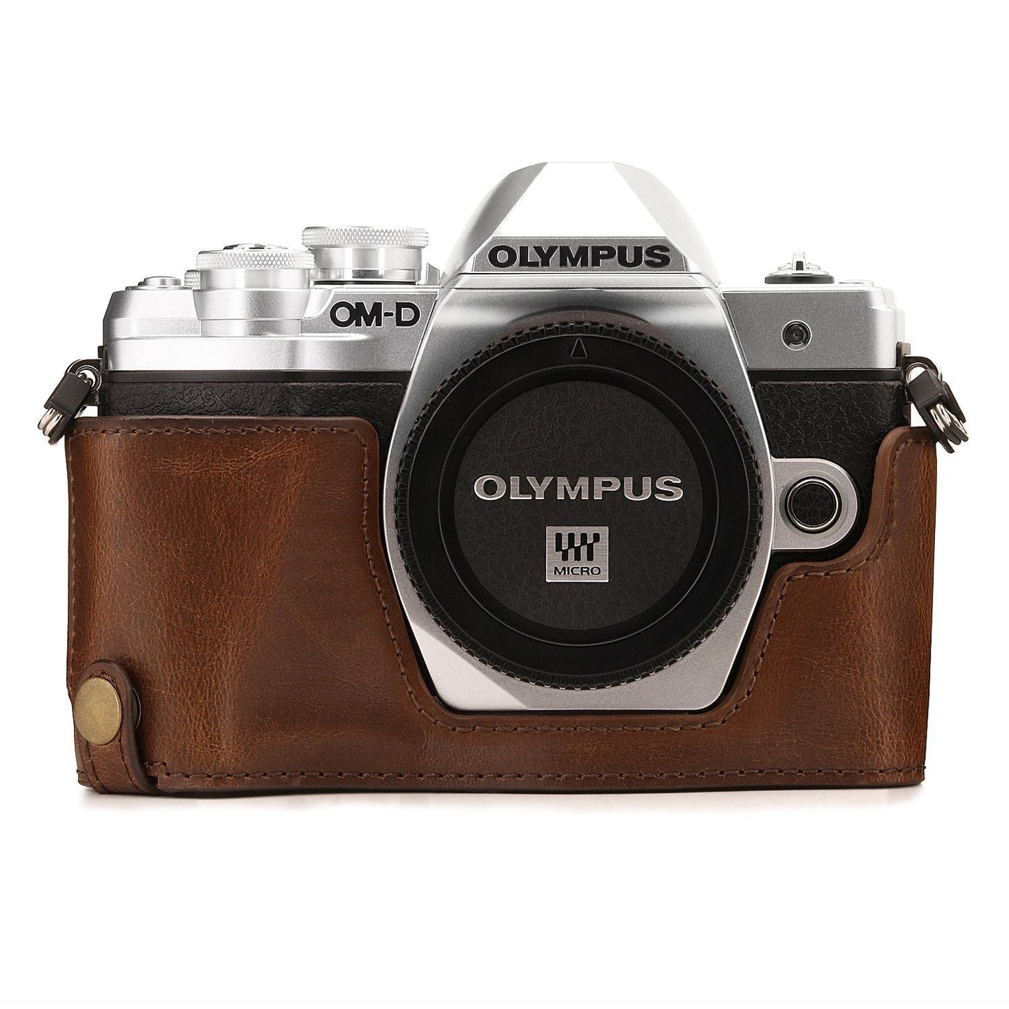 MegaGear MG1351 Olympus OM-D E-M10 Mark III Ever Ready Leather Camera Half Case and Strap, with Battery Access, Dark Brown