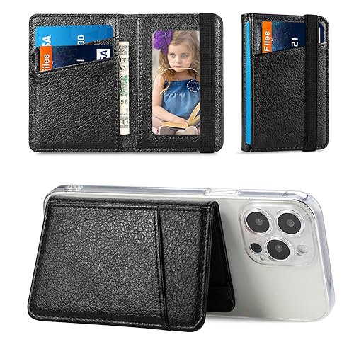 TopFunny Wallet Stick on Phone Case, Credit Card Holder for Back of Phone Cases Flip Leather Wallet Sleeve Pouch Compatible with iPhone, Samsung