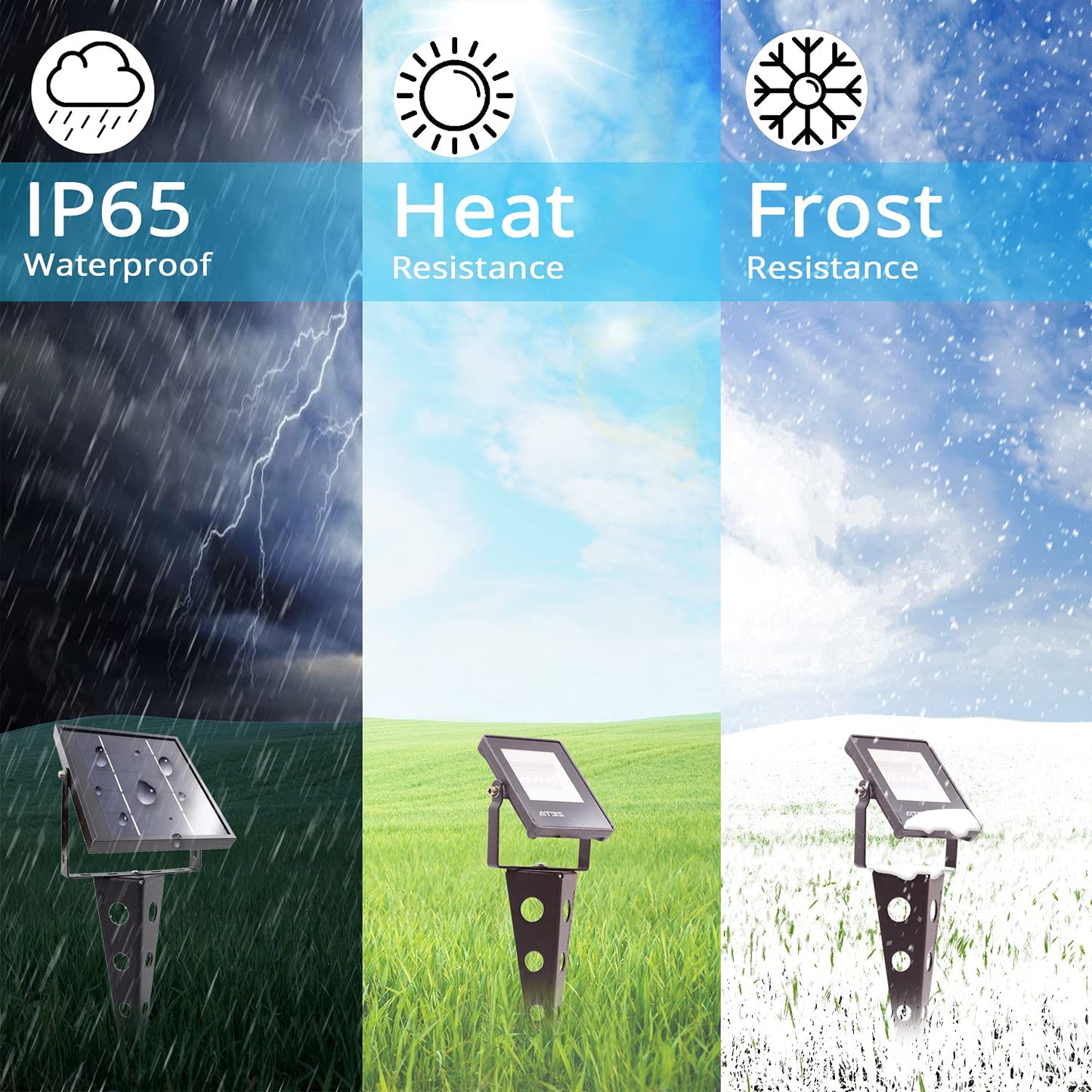 Mii-PWR Solar Spotlights Outdoor Waterproof, Zeta 3-in-1 Spot Lights Metal Warm White Auto On/Off Dusk to Dawn Landscape Flag Pole Uplights