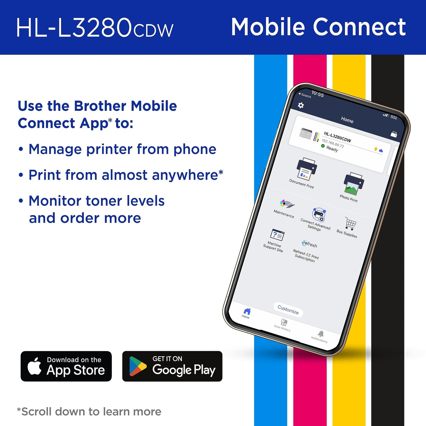 Brother HL-L3280CDW Wireless Compact Digital Color Printer with Laser Quality Output, Duplex, Mobile Printing & Ethernet | Includes 2 Month Refresh