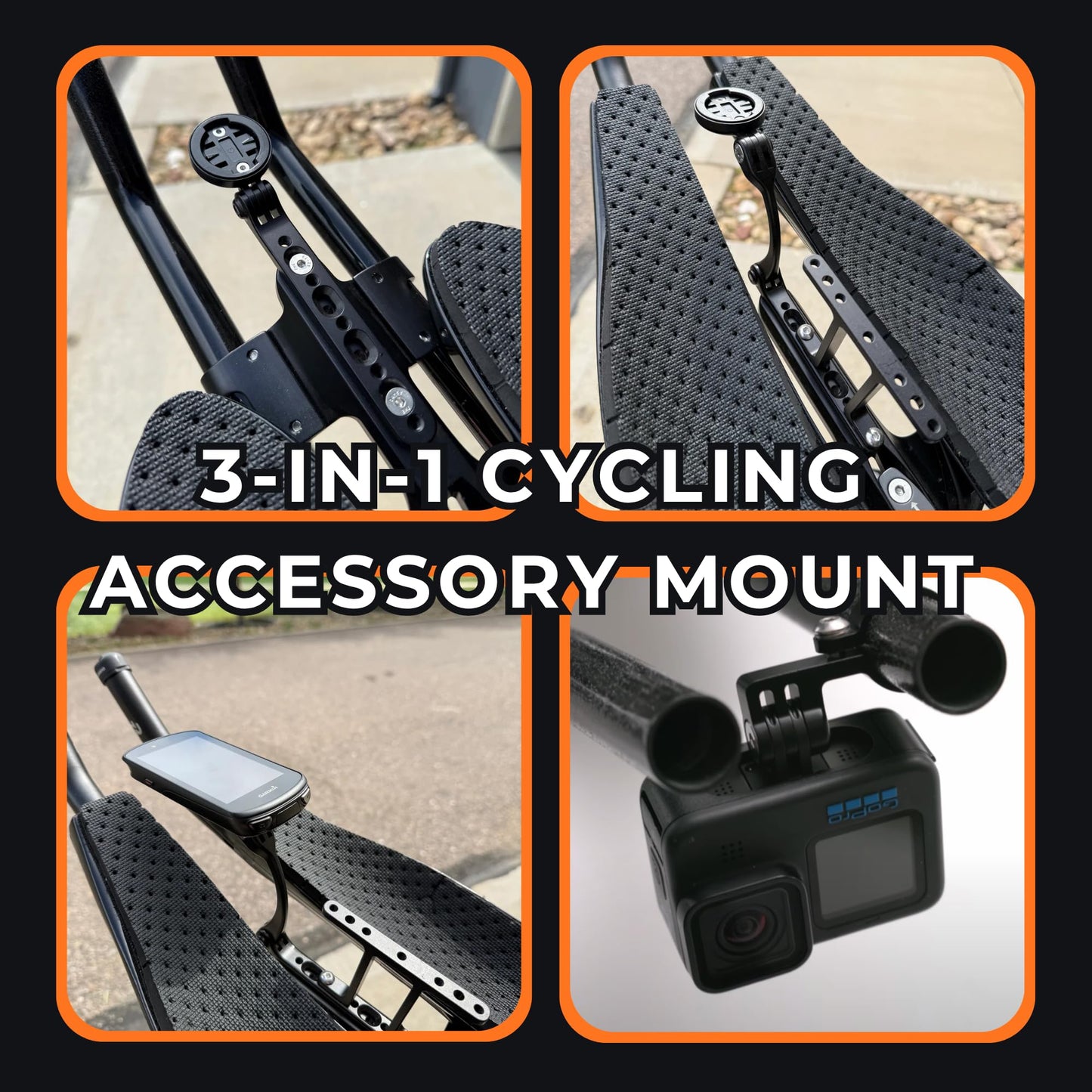 TRIRIG Polymount 3 in 1 Aero Bars Out Front Bike Computer Mount BTA Holder & Riser with Action Camera Clamp Mount - Compatible with Wahoo & Garmin