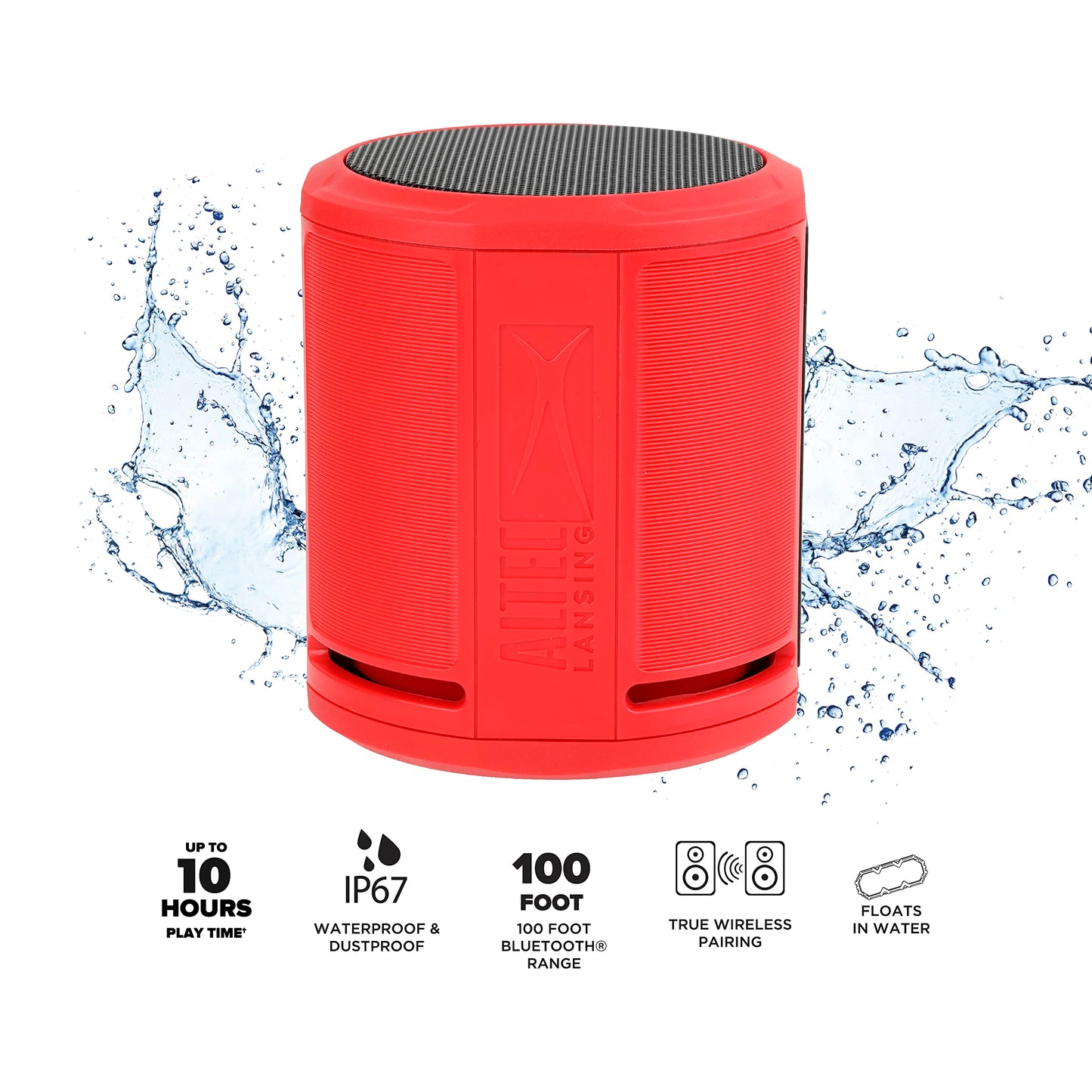 Altec Lansing HydraOrbit - Waterproof Bluetooth Speaker, Lightweight & Portable Speaker for Travel & Outdoor Use, Red