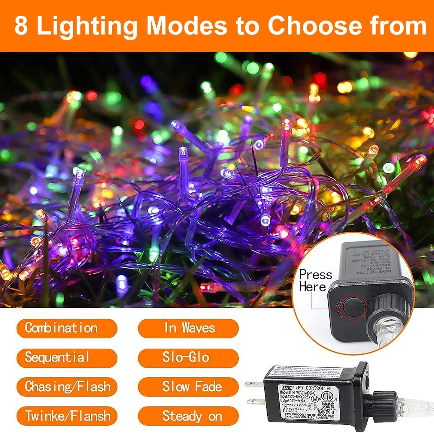 Christmas Decoration Lights, Outdoor Christmas String Lights 320 LED 11.5 Ft Waterfall Tree Light with Big Star Topper 8 Light Modes for Xmas New Year