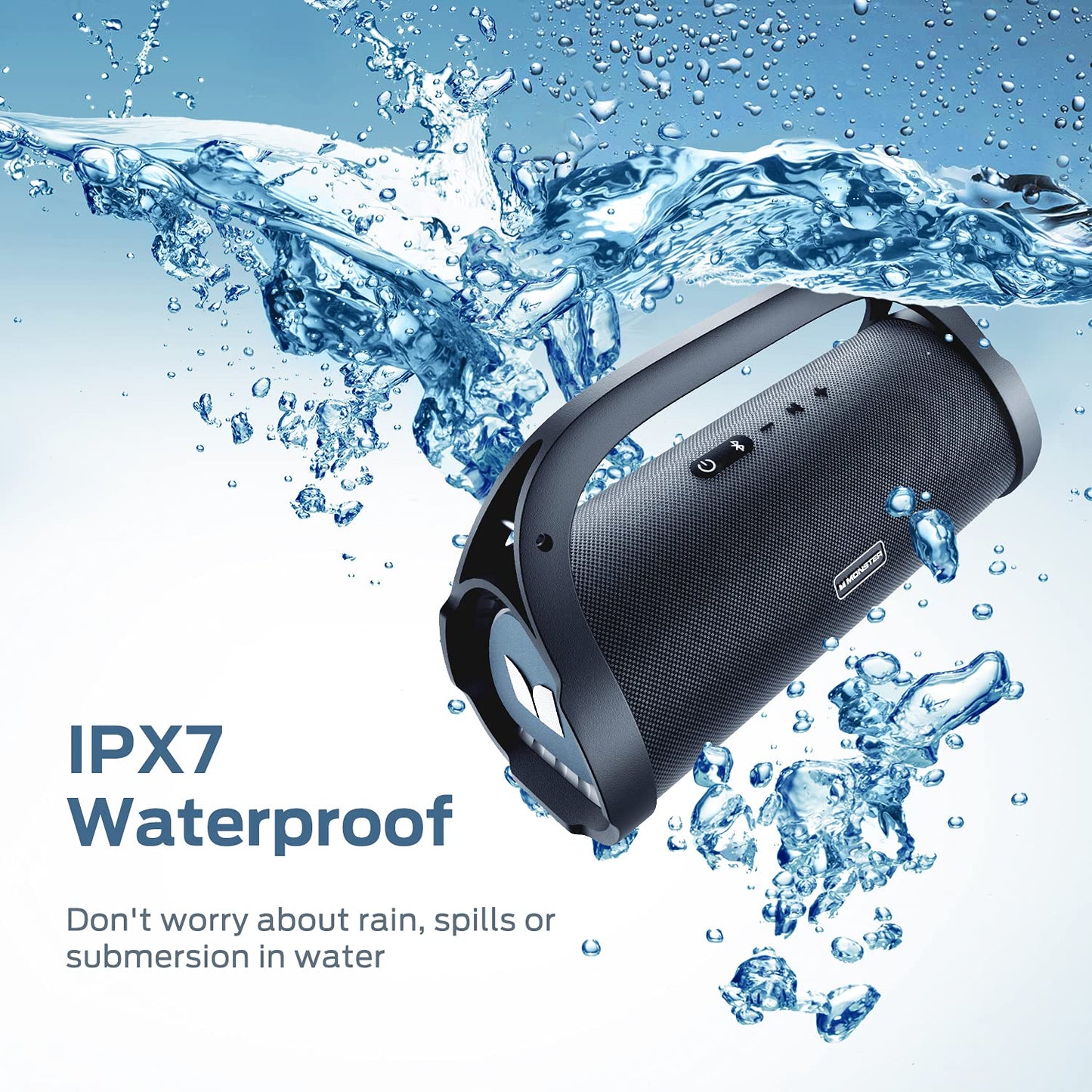 Monster Adventurer Max Bluetooth Speaker, IPX7 Waterproof Portable Speaker with Double Subwoofer, 120W Peak Stereo Sound and Rich Bass, 24H Playtime