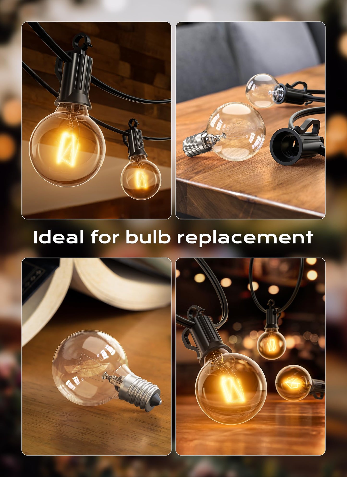 Brightown G40 Replacement Light Bulbs, Clear Globe Incandescent Bulbs Replacement for Outdoor String Light, E12 Candelabra Base, Round Bulbs for Patio
