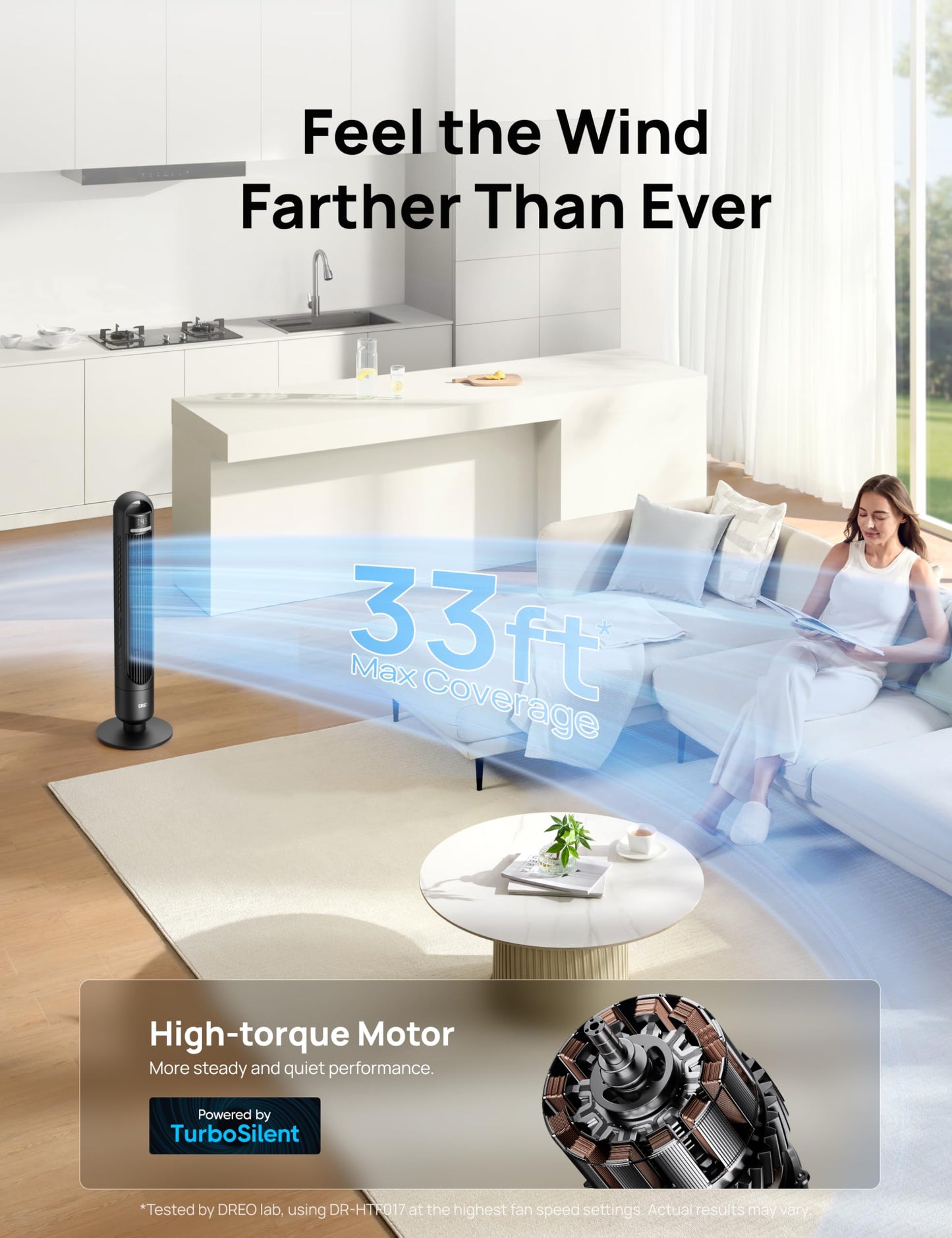 DREO Smart Tower Fan for Bedroom, 90° Oscillating Standing Fans for Room with 4 Speeds, 4 Modes, 28dB Quiet for Sleep, 26ft/s Velocity, 8H Timer