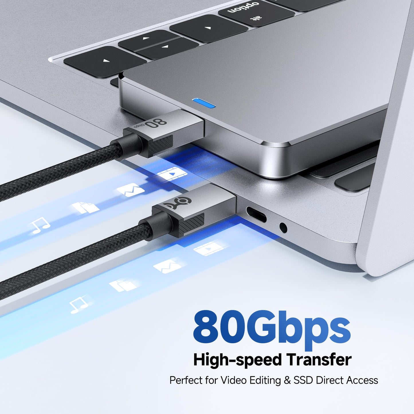 Cable Matters 80Gbps Premium Braided USB4 Cable - 6.6ft / 2m, Up to [8K@120Hz / 4K@480Hz Video, 240W Charging, 80Gbps Data Transfer], USB 4 Cable