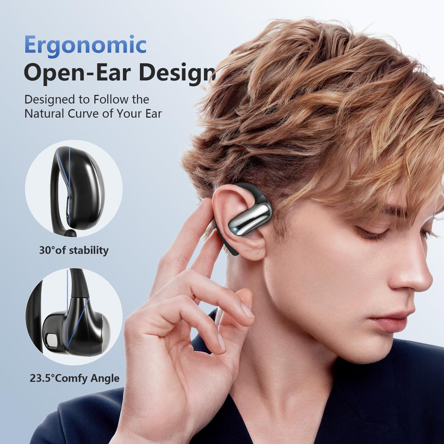 PPBP Open Ear Headphones Wireless Bluetooth 6.1, Over Ear Earbuds with Ergonomic Earhooks, 40H Playtime Sports Wireless Earbuds, IPX6 Waterproof