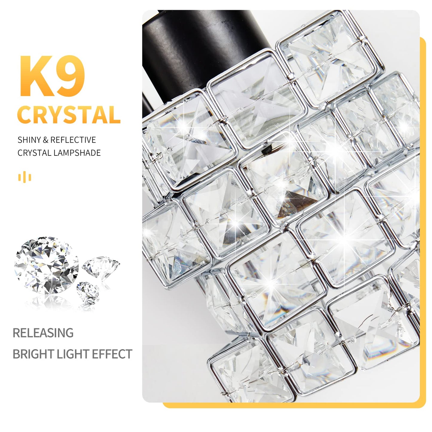 BEHIYA 3 Lights Bathroom Vanity Light, Crystal Bathroom Light Fixture Over Mirror, Matte Black & Crystal Rotateable Indoor Wall Lights | Chrome Glass