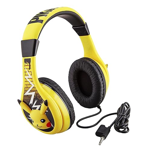 eKids Pokemon Pikachu Wired Kids Headphones, Adjustable, Stereo Sound, 3.5Mm Jack, Tangle-Free, Volume Control, Children's Headband On Ear for School…