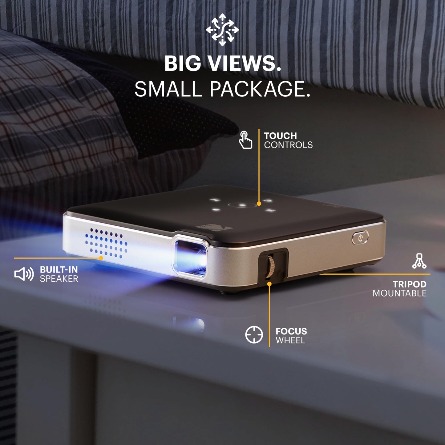 Kodak Luma 150 Wireless Mini Pico Projector Black - DLP, Supports 1080p, Built-in Speaker & Rechargeable Battery, HDMI/USB/microSD, Travel Case