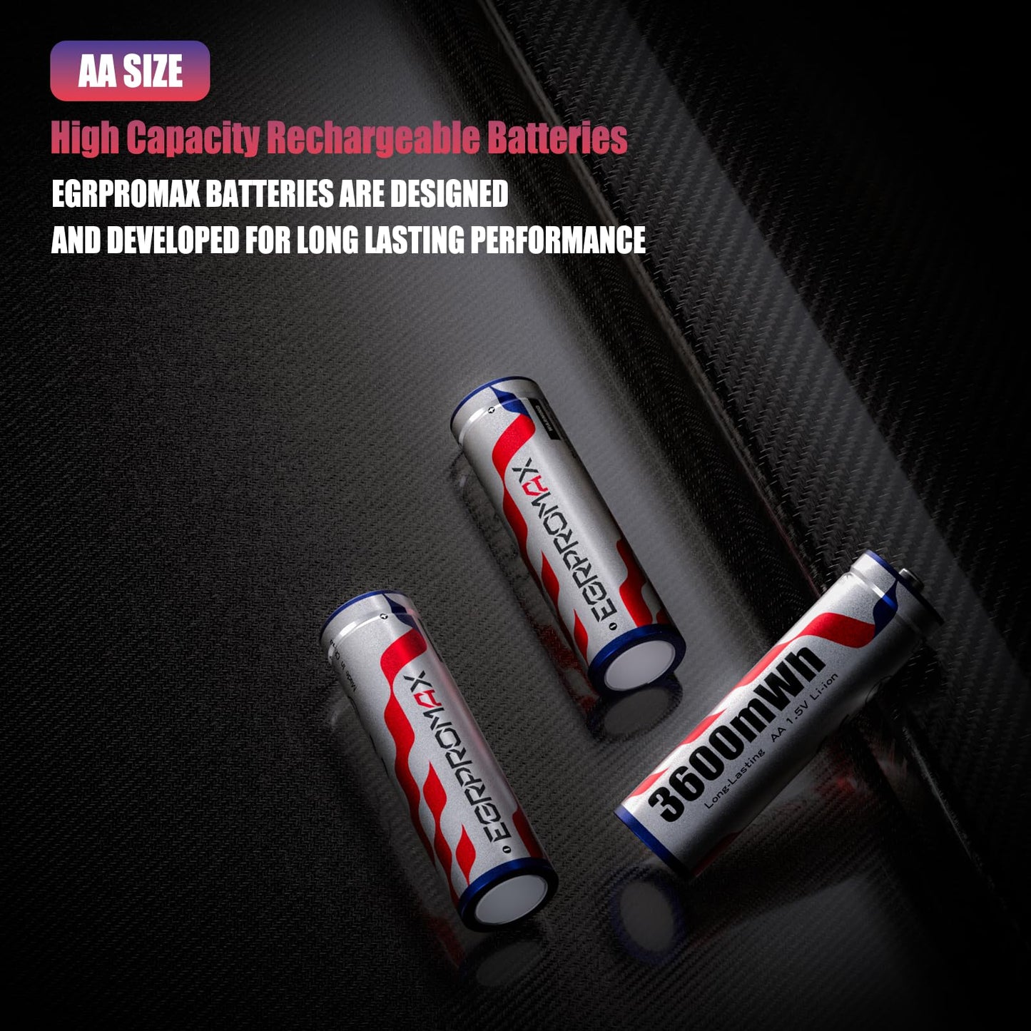 EGRPROMAX 1.5V Lithium AA Rechargeable Batteries 16 Pack - 3600mWh High-Capacity Double A Battery with Constant Voltage for High-Drain Devices Like