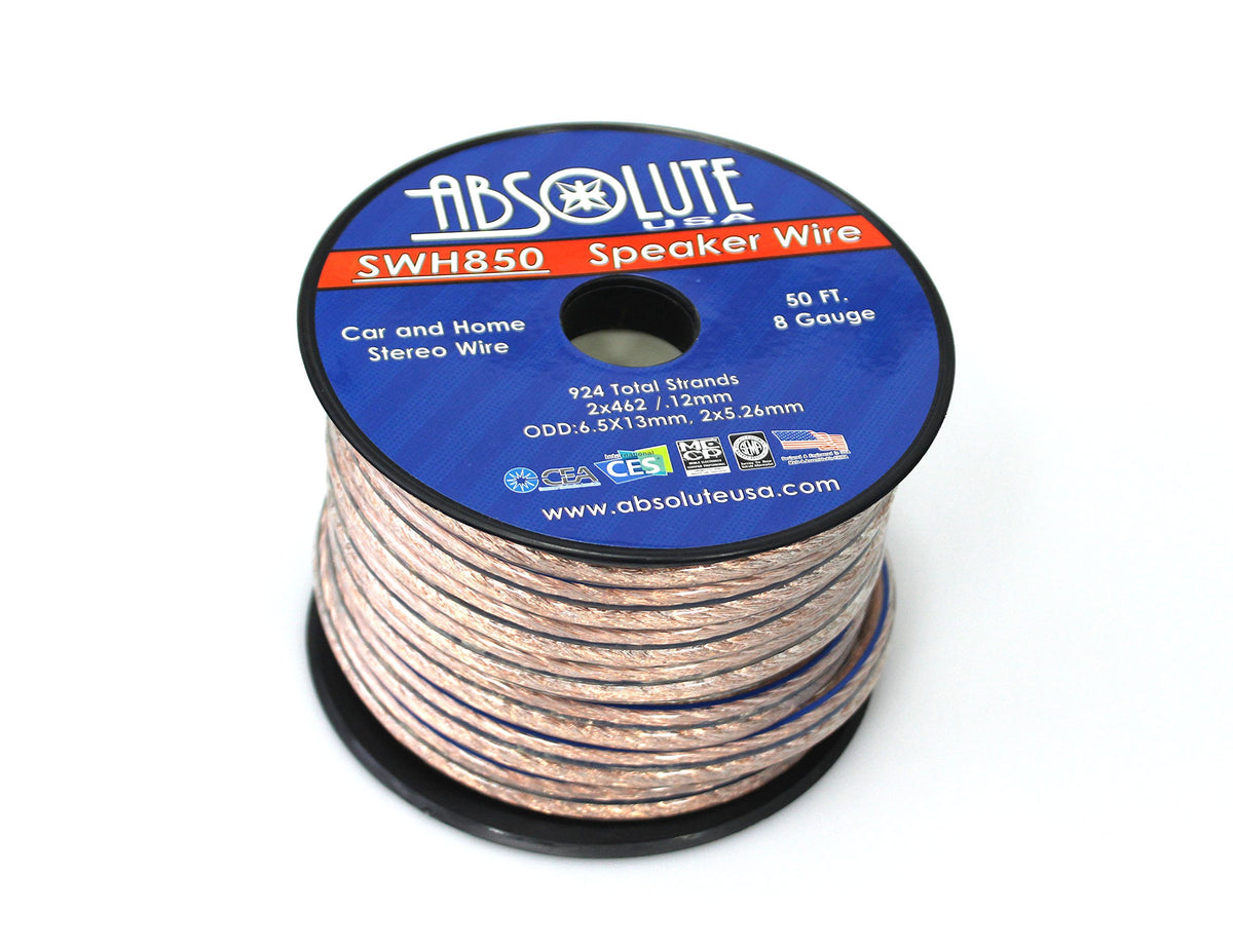 Absolute USA SWH850 8 Gauge Car Home Audio Speaker Wire Cable Spool 50'