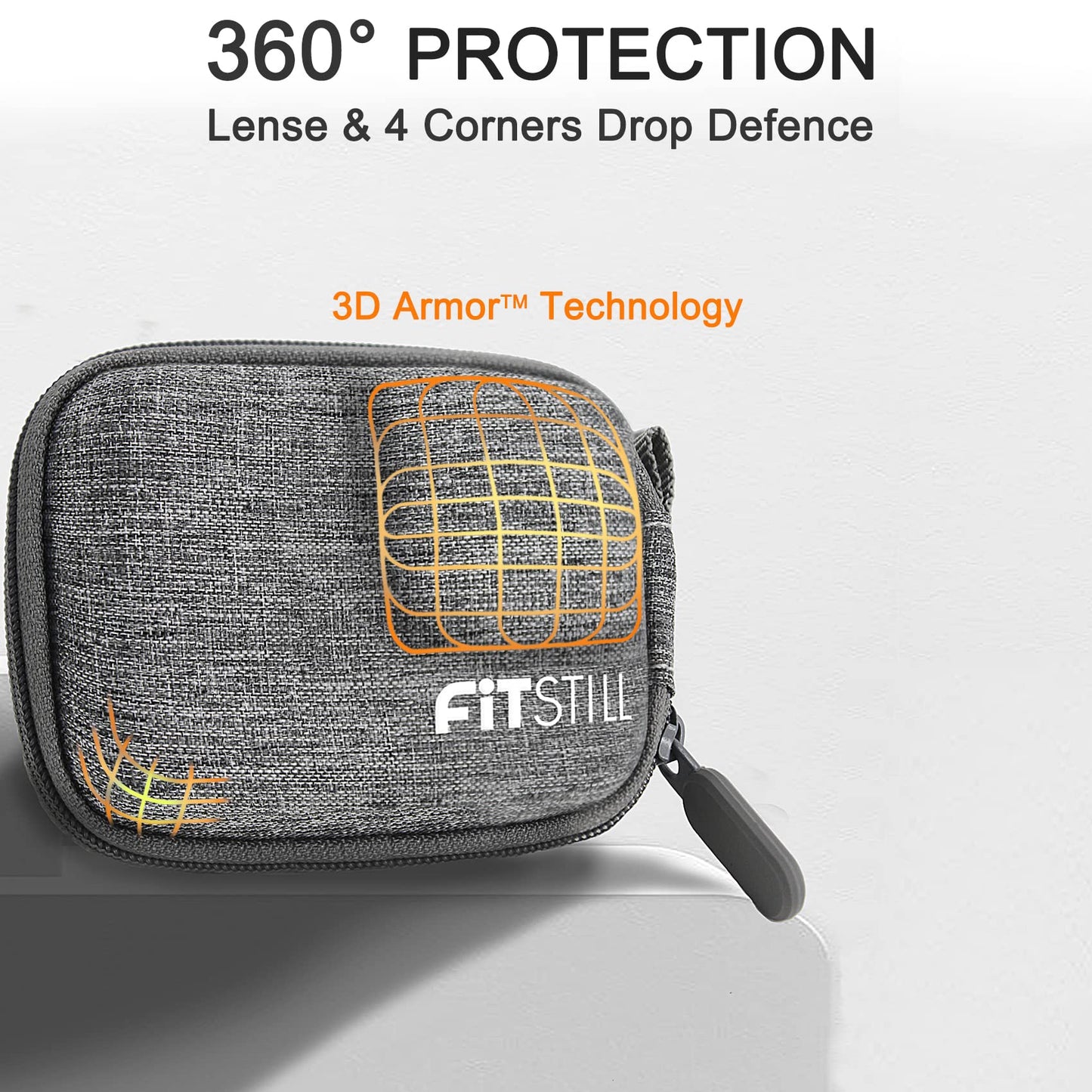 FiTSTILL Grey Weaving Mini Carrying Case for Go Pro Hero 13/12/11/10/9/8/7/(2018)/6/5/4/3+/3 Black,Hard Shell Travel Storage Case for AKASO,Campark,YI