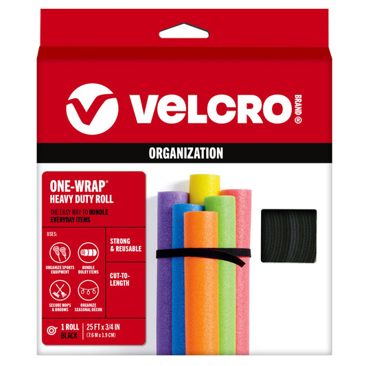 VELCRO Brand ONE-WRAP Bundling Ties - Reusable Fasteners for Keeping Cords and Cables Tidy - Cut-to-Length Roll, 25ft x 3/4in, Black