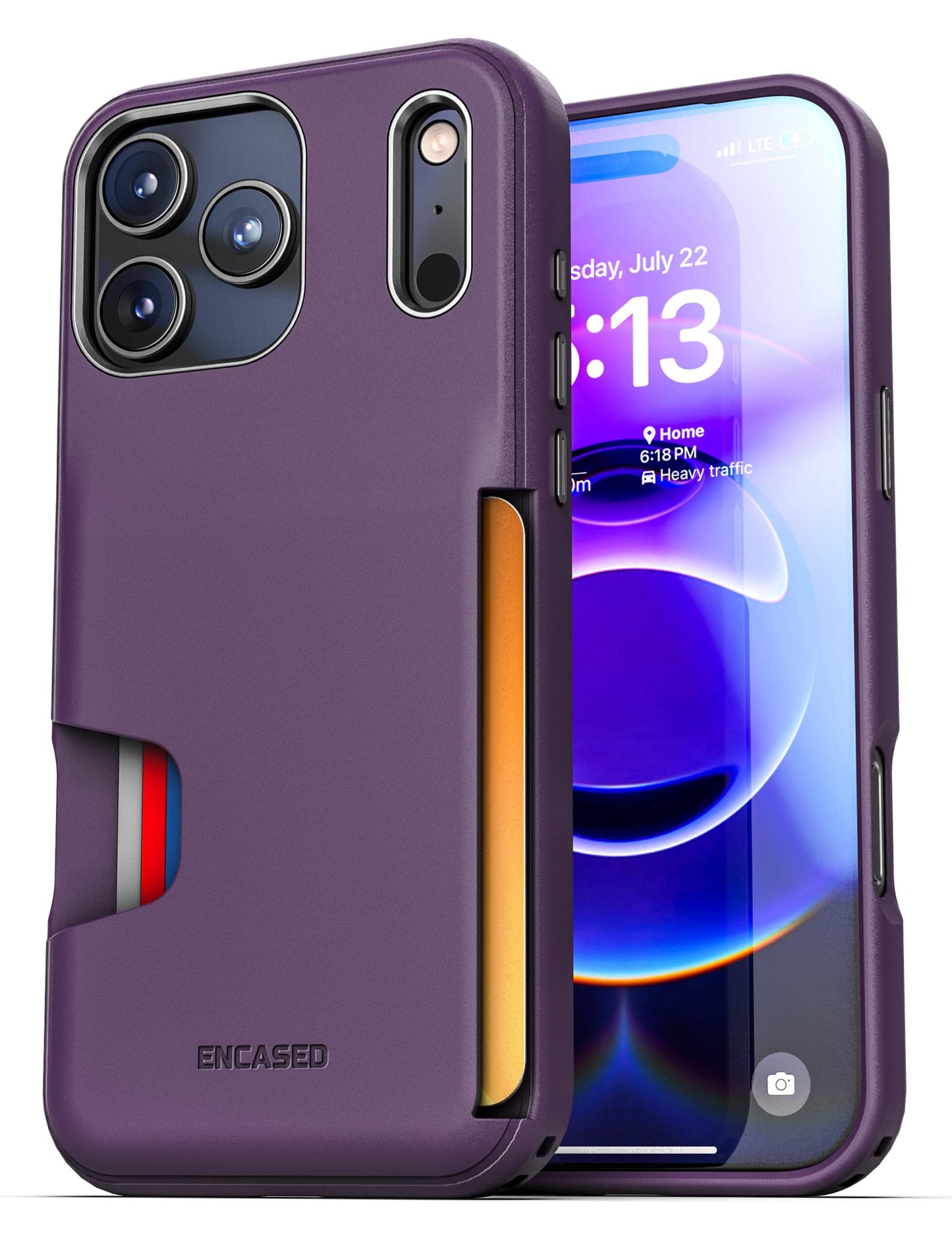 ENCASED for iPhone 17 Pro Max Wallet Case (Cache Series) - Protective Phone Case with Built-in Card Holder Slot (Purple)