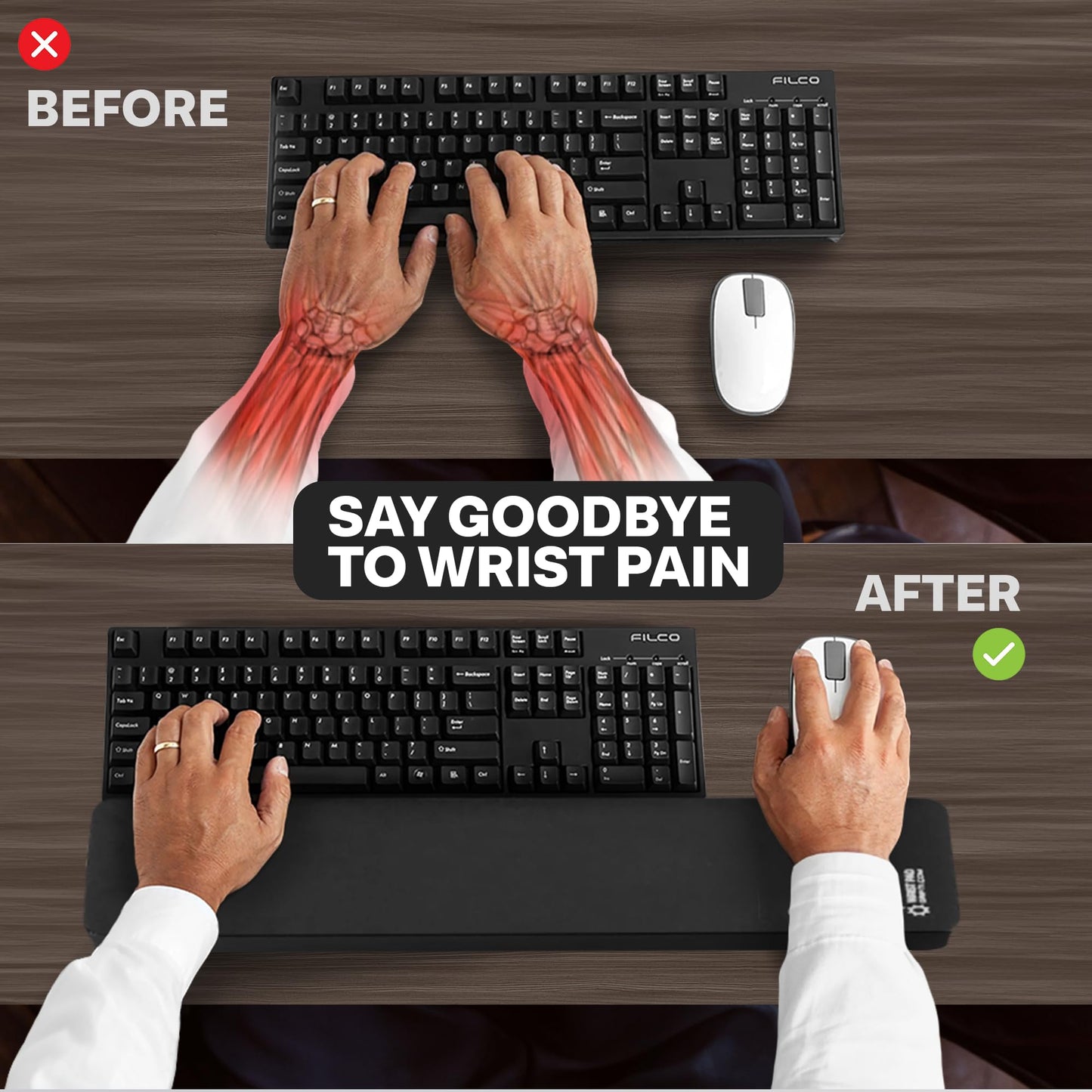 GRIFITI Fat Wrist Pad 24" x 4" x 0.75" Inch Computer or Mechanical Keyboard & Mousepad Wrists Rest Keyboards Mouse, Trackball or Trackpad Ergonomic