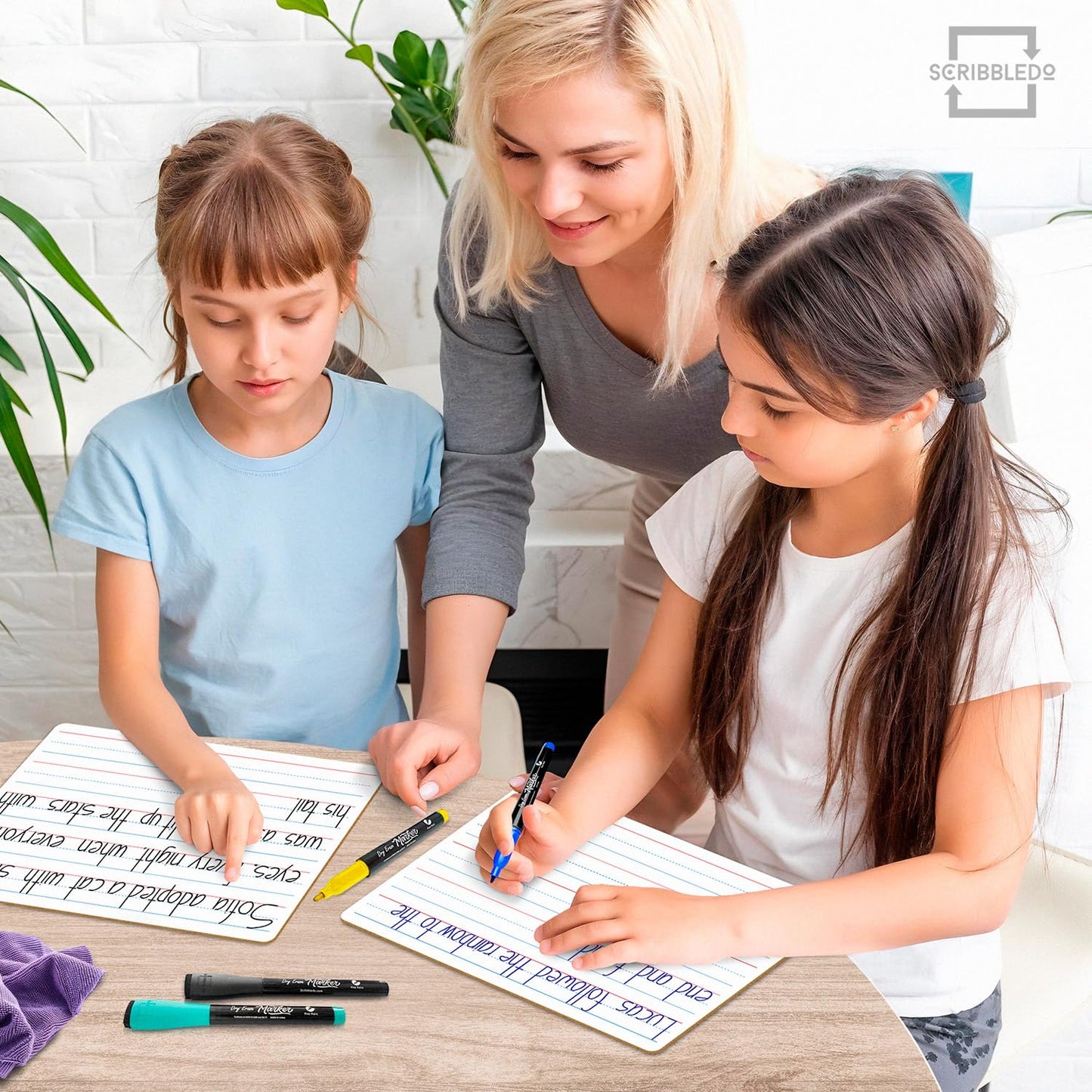 Scribbledo Small Dry Erase Board with Lines for Kids, 9x12 Double Sided