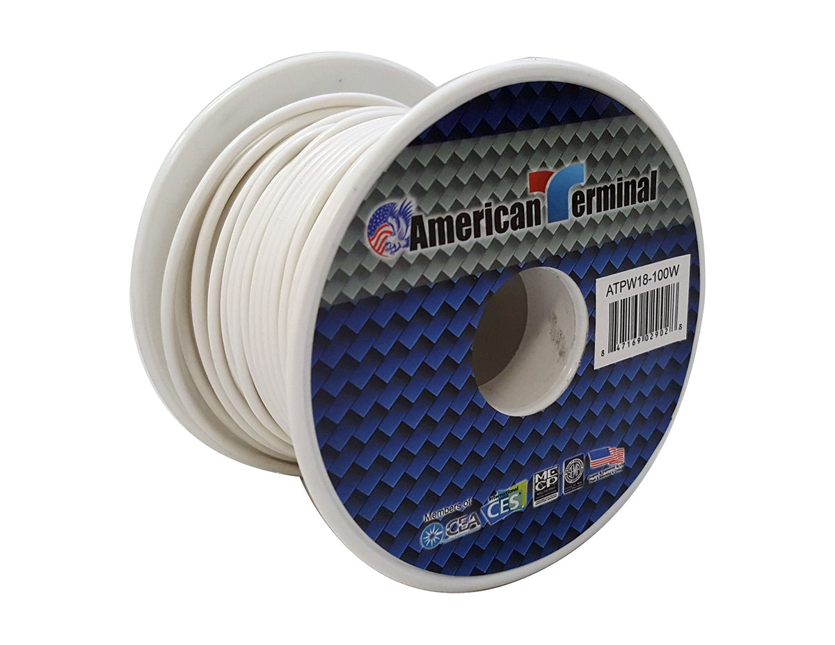 American Terminal ATPW18-100W 18 Gauge Primary Wire, White