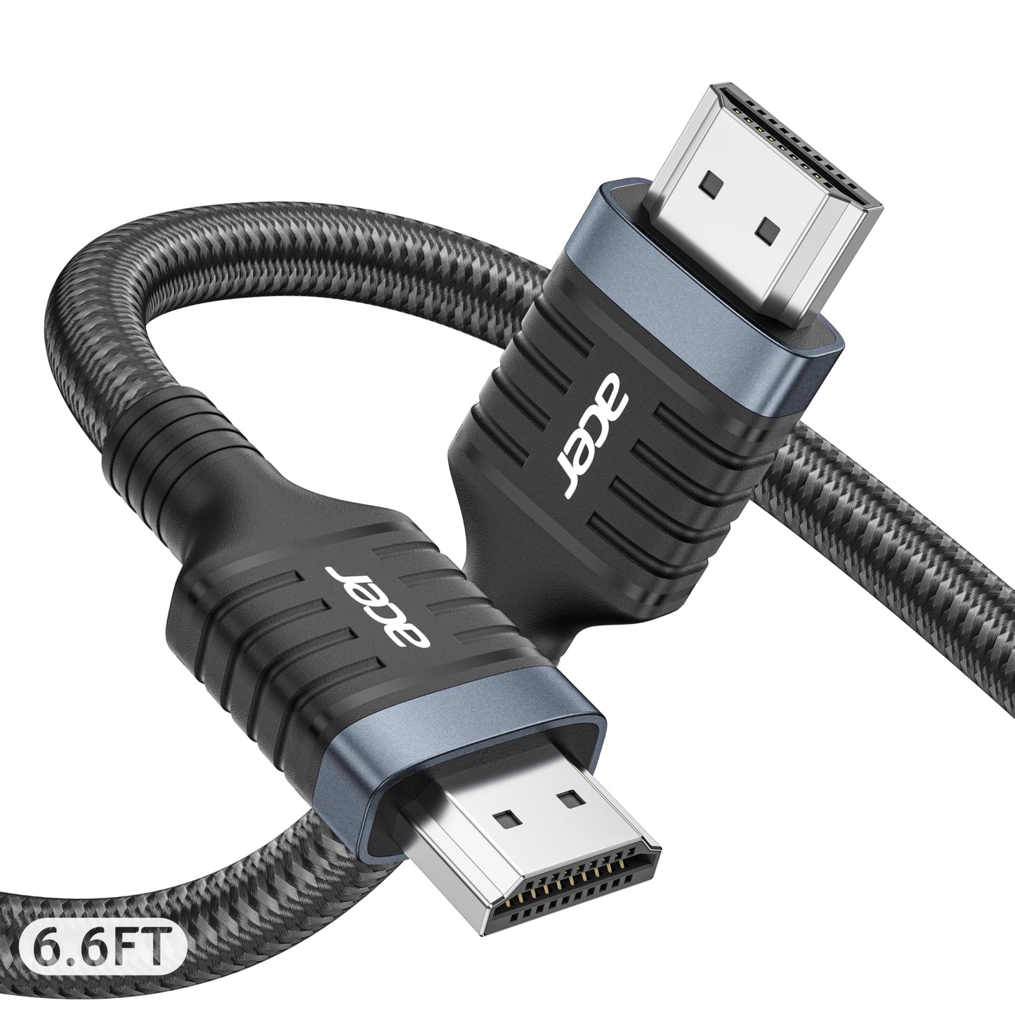 Acer 8K HDMI 2.1 Cable 6.6FT, 48Gbps Ultra High-Speed Braided Cord Supports 8K@60Hz, 4K@120Hz, HDR10+/HDCP 2.2 & ARC/eARC, Certified HDMI Cable