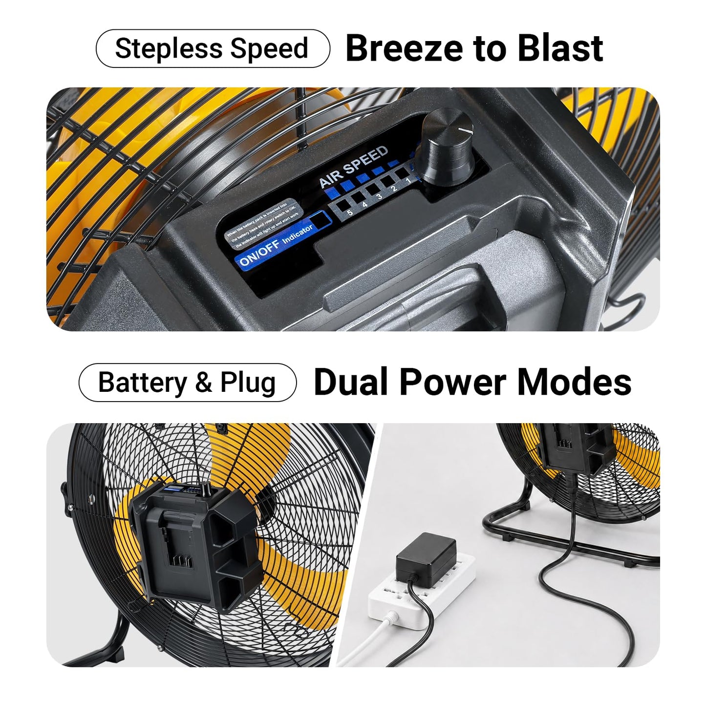 18" Brushless Cordless Floor Fan Compatible with Dewalt 20V Max Battery