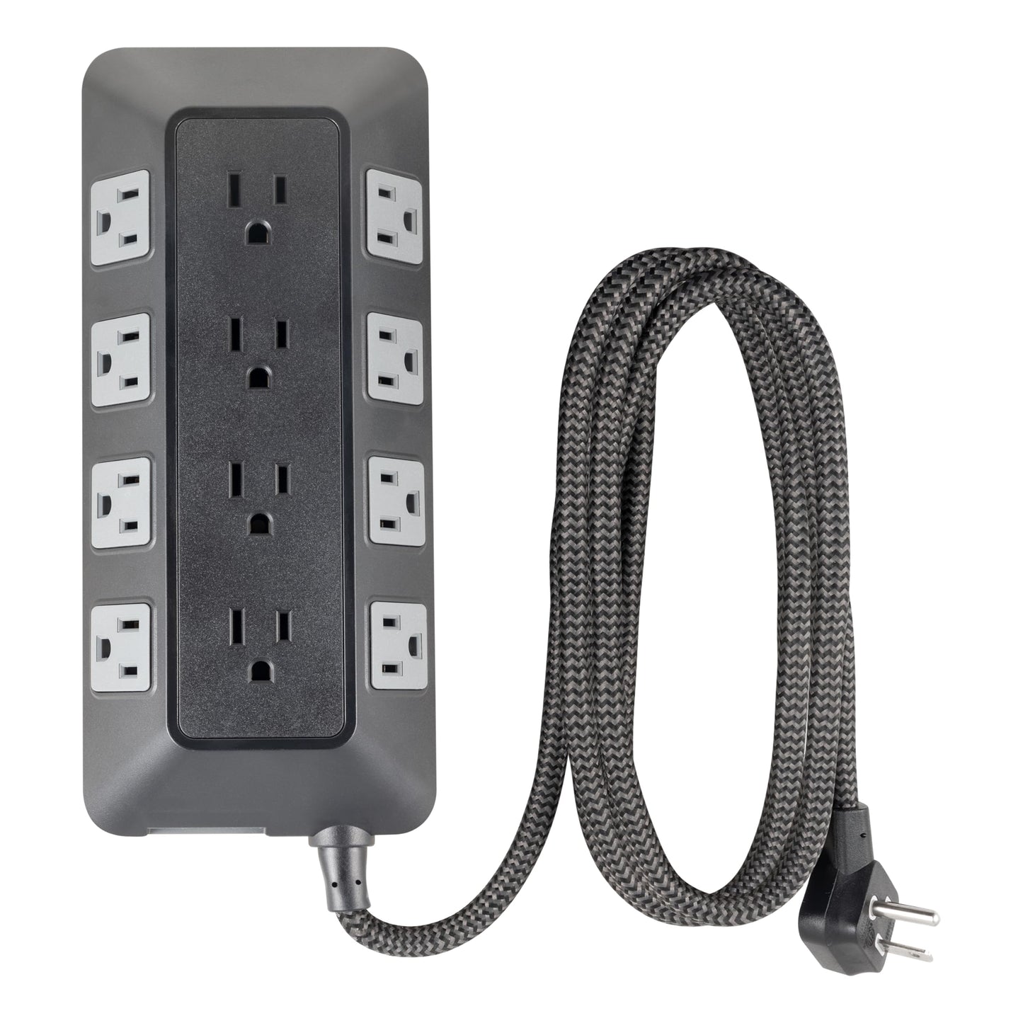 GE UltraPro 12-Outlet Surge Protector, 8 Ft Braided Extension Cord, Multi Plug Outlet Extender, Adapter Spaced, Flat Plug, for Home, Office, Dorm