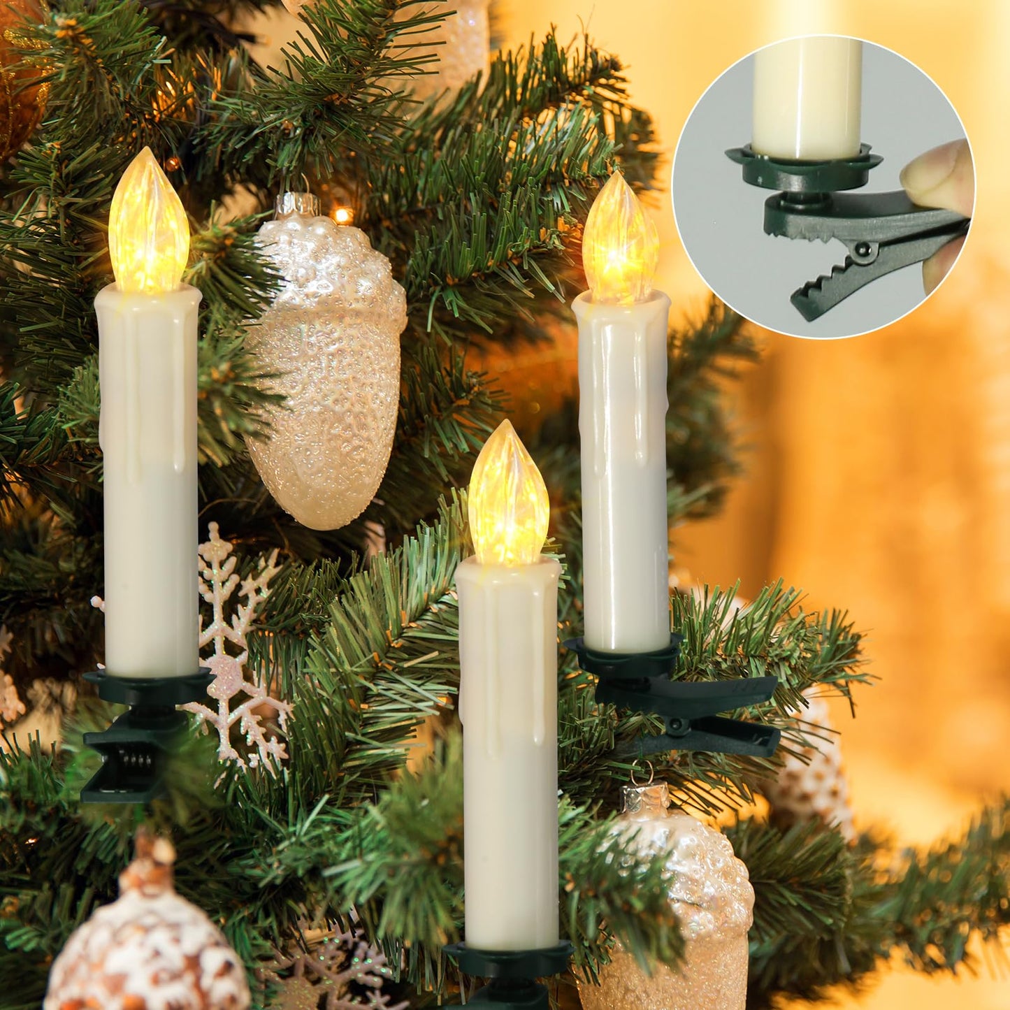 PChero Window Candles Battery Operated with Timer Remote, 20 Pcs Christmas Flameless Candles, Waterproof Flickering Taper Candles for Window