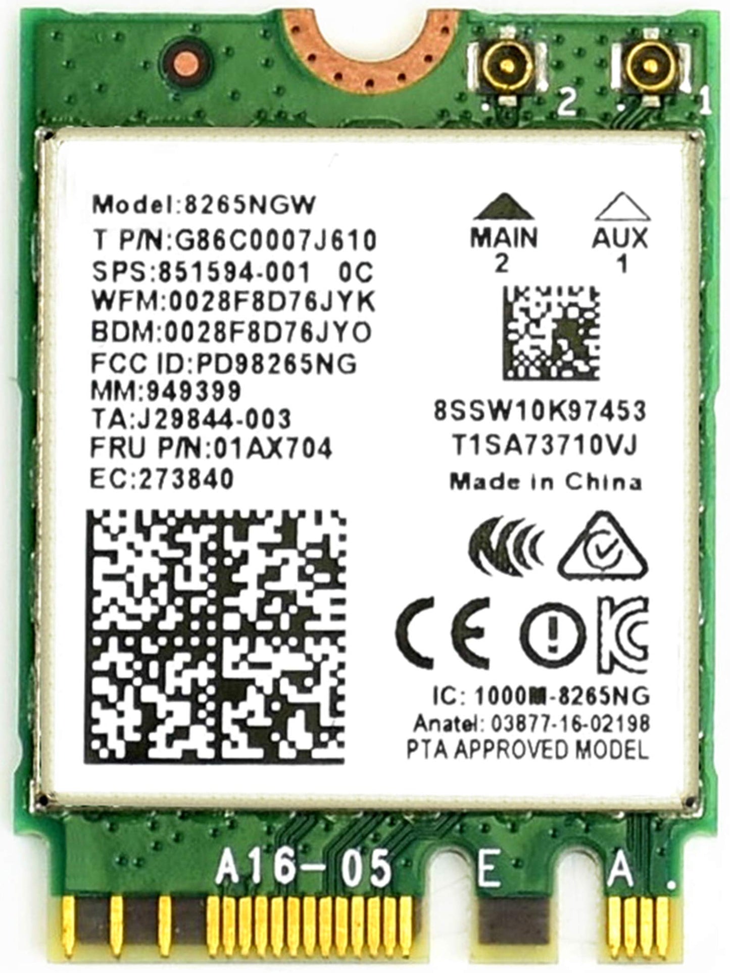 Wireless-AC8265 Dual Mode AC8265 Wireless NIC Module for Jetson Nano Developer Kit B01/A02, Support 2.4GHz/5GHz 300Mbps/867Mbps Dual Band WiFi