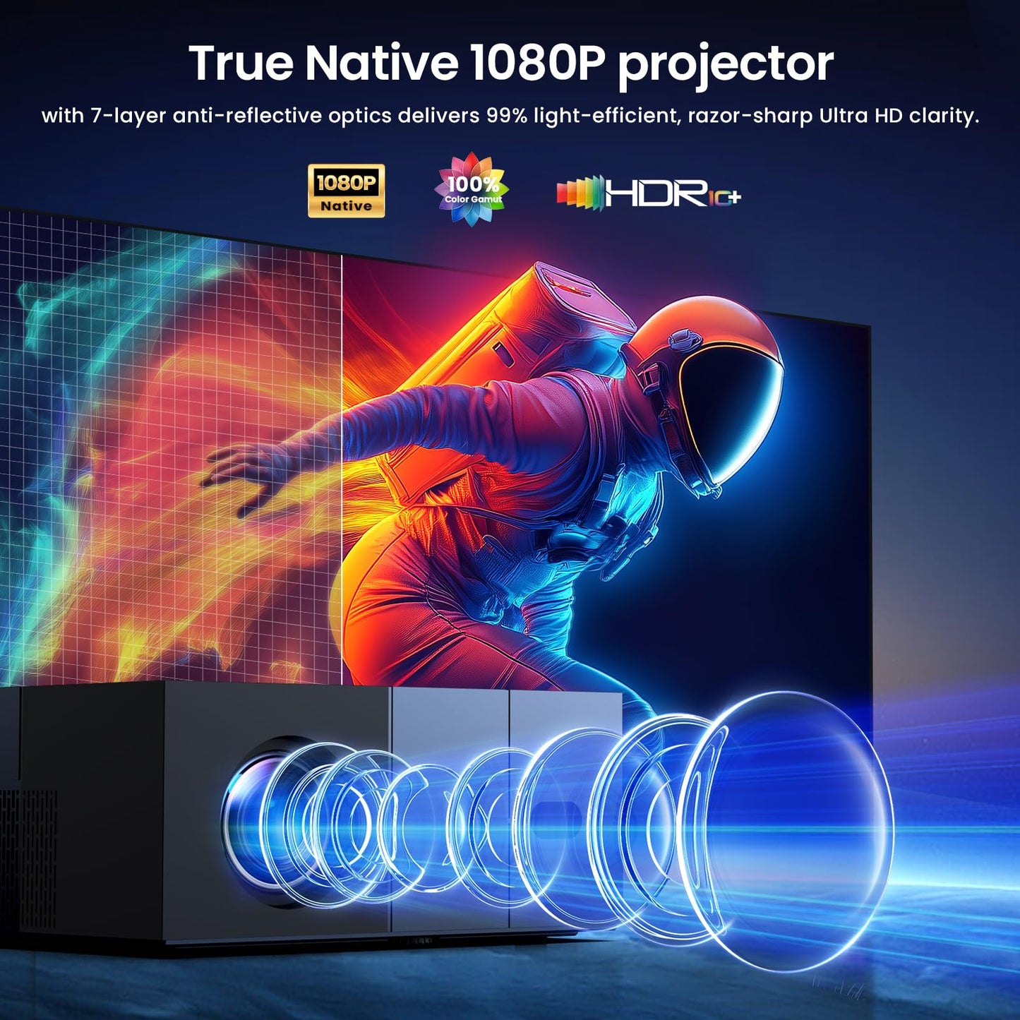 Projector with WiFi and Bluetooth - [High Brightness/Electric Focus]Outdoor Movie Projector ,Portable Smart Home Projector 1080P 4K Supported